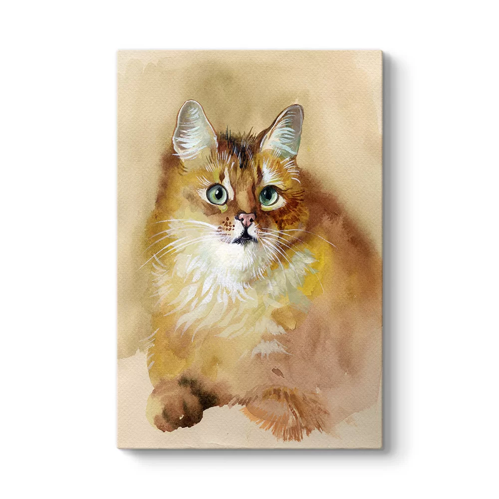 Sulu Boya Sarı Kedi Tablosu - Model 2